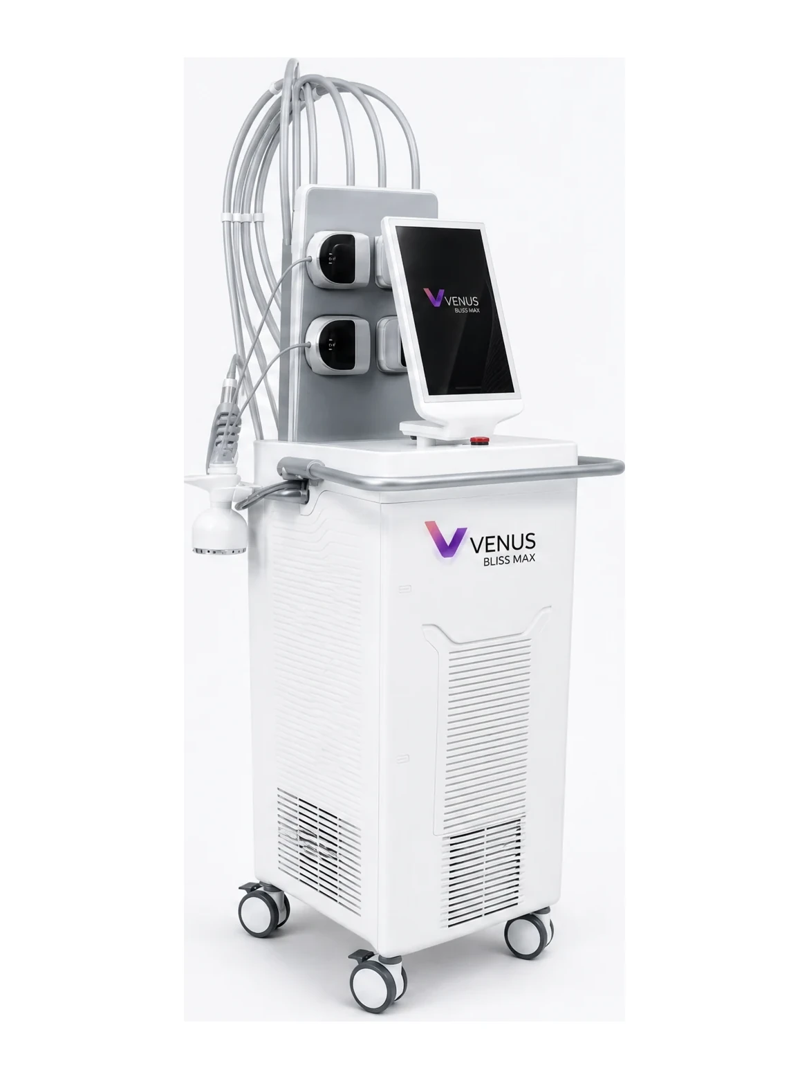 Body contouring platform with applicators beside a treatment bed at Savoy Clinic